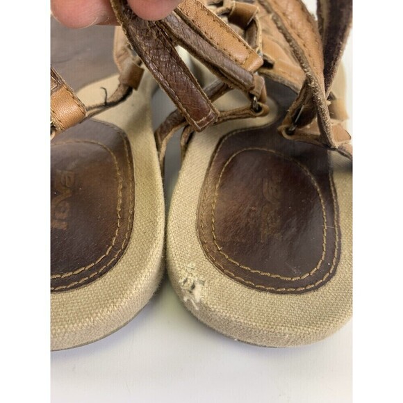 Teva Capri Brown Leather Woven T-Strap Sandals Flat Slingback 1003970 Womens 8 - Picture 7 of 14